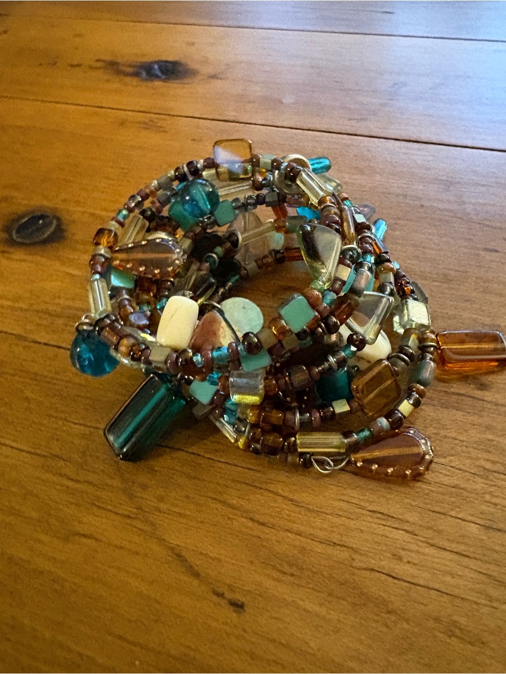 Bohemian Multi-Strand Beaded Wrap Bracelet - Teal & Amber w/ Earrings